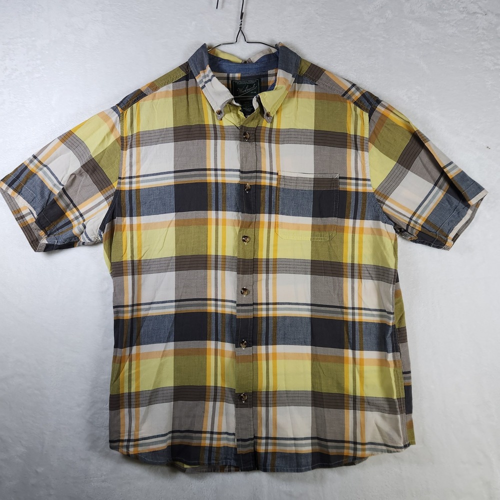 Woolrich Mens XL Plaid Button‎ Up Short Sleeve Shirt Casual Modern Shirt